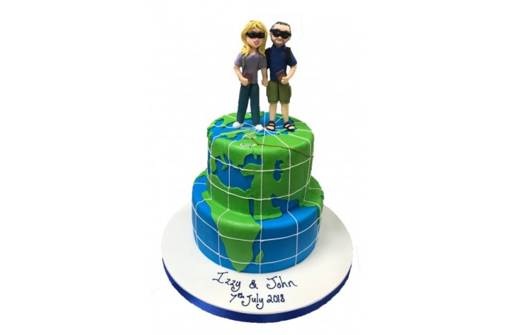 Tiered World Map Cake with Figures